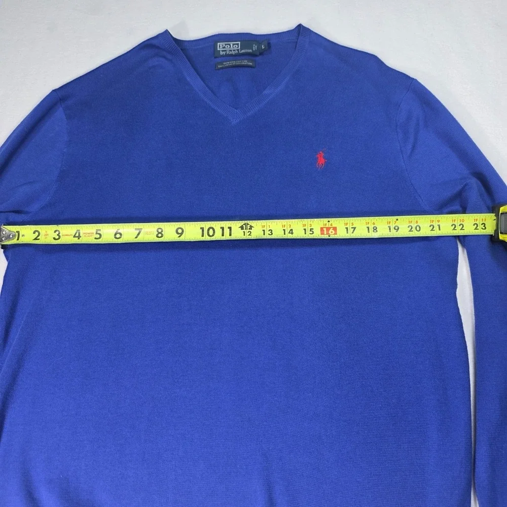 Vintage Y2K RALPH LAUREN POLO Jumper Sweater V-Neck Blue Size L‎ Pima Cotton